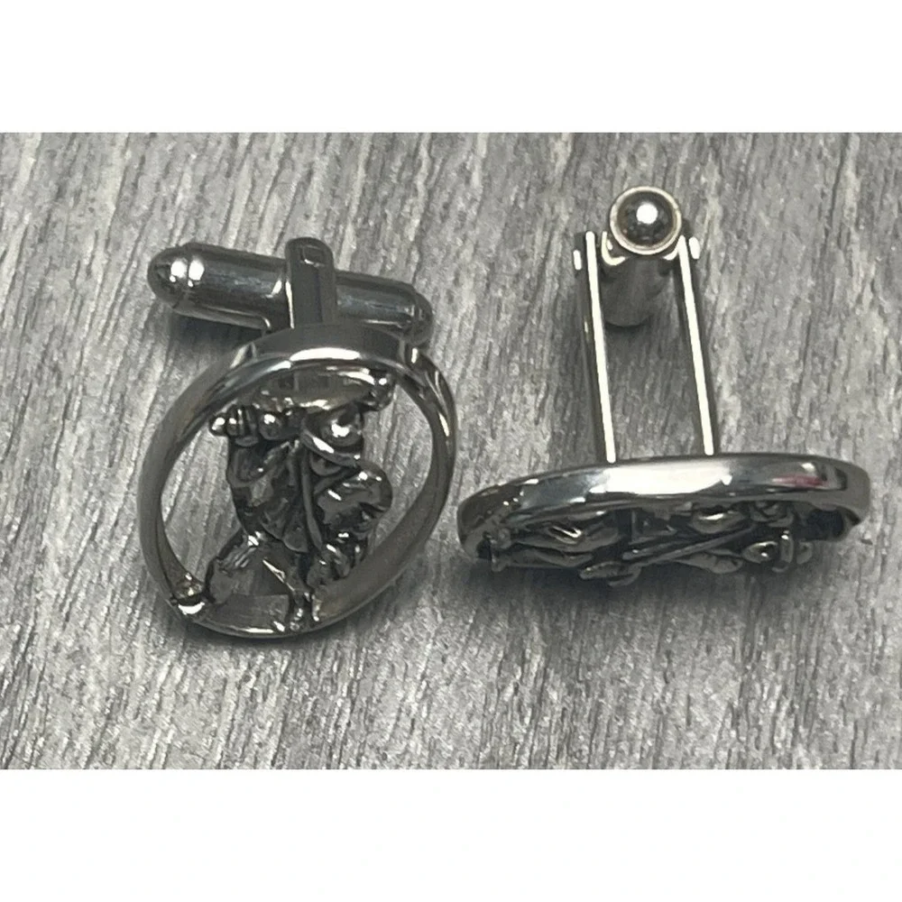 Silver Tone Cufflinks Fisherman Hat Basket Figural‎ Oval Design Fashion